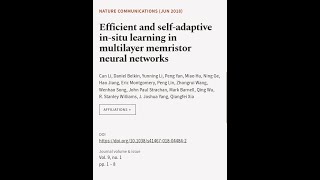 Efficient and selfadaptive insitu learning in multilayer memristor neural networks  RTCLTV [upl. by Kcirdef]