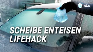 Autoscheibe enteisen ohne Eiskratzer Trick mit Gefrierbeutel und warmen Wasser im Test [upl. by Atiuqihc]