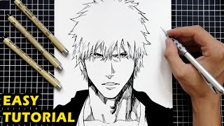 How to Draw Ichigo Kurosaki  Bleach Manga  Easy Drawing Tutorial [upl. by Notelrac189]