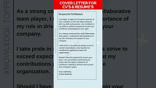 COVER LETTER for CVs and RESUMES shorts [upl. by Aikyt]