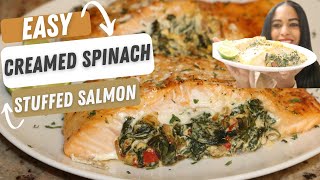 Easy Creamed spinach stuffed SALMON  Baked salmon recipe At Home With Ros Emely [upl. by Nabila458]