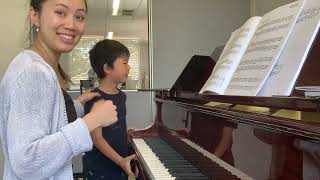 Energetic 6yo Grade 1 piano lesson  Harmonic L’Arabesque Burgmuller Slurs ft Isabelle Ng [upl. by Kreg]