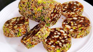 10 minutes Khajur dry fruit roll  khajoor ki mithai  sugar free date and dry fruit burfi [upl. by Cozza931]