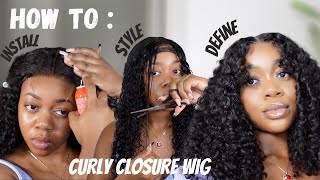 LEARN HOW TO INSTALL STYLE AND DEFINE A CURLY CLOSURE WIG FT SLOVE HAIR [upl. by Prestige]