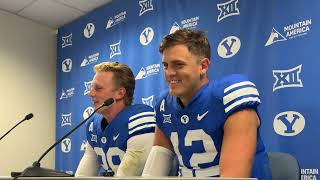 BYU Football Postgame  Jake Retzlaff Tanner Wall  BYU 38 Oklahoma State 35 [upl. by Oinotnanauj]