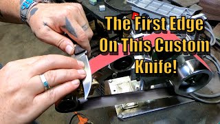 Putting The First Edge On A Custom Knife With The Toolcker 1x30 Belt SanderBelt Grinder [upl. by Assira]