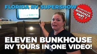 TOUR ELEVEN Bunkhouse RVs  Keystone and Forest River  Florida RV Supershow [upl. by Benzel268]