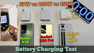 150W vs 120W vs 67W Charging Test n Heating Test ft Realme GT Neo 3  Redmi K50 Pro  Redmi K50 [upl. by Roldan]