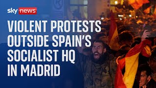 Thousands protest Spains Socialist Partys Catalan deal for second night [upl. by Palladin]