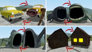 EVERYTHING TURNED INTO MONSTERS CAR EATER THE BLOOP SEA EATER VS TREVOR HENDERSON BATTLE In GMOD [upl. by Schear]