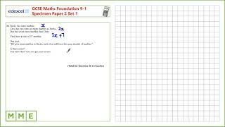 GCSE Maths EDEXCEL Specimen Set 1 Foundation Paper 2 Q26 Forming and solving equations [upl. by Nica293]