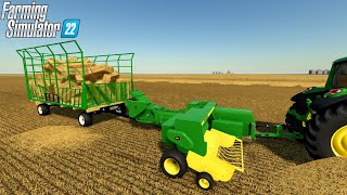 Farming Simulator 22  JOHN DEERE 348 SQUARE BALER and NOTCH THROWER RACK WAGON [upl. by Ule]