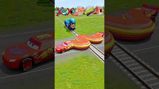 Big and Small McQueen Cars VS Train Who can win again  BeamNGdrive [upl. by Silvano]