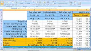 81b Unpaired ttest Hypothesis test using Excel Part 2 [upl. by Kralc]