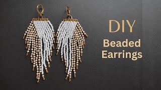 DIY seed bead earrings making tutorial beaded earrings with bead fringes beading tutorial [upl. by Latreshia489]