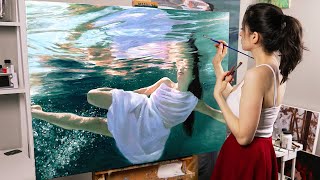 I painted myself underwater it took 4 months  Oil Painting Time Lapse  Realistic Water [upl. by Retsim]