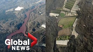 La Palma volcano Drone video shows devastated island engulfed by black lava [upl. by Mina]