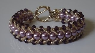 How to make a beautiful and easy pearl bracelet flat spiral stitch [upl. by Chapel]