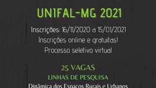 Processo Seletivo Mestrado em Geografia UNIFALMG 2021 [upl. by Anaib]