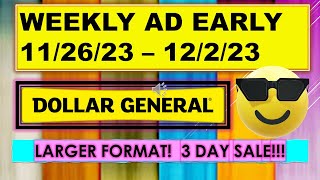 DOLLAR GENERAL WEEKLY AD EARLY 112623  12223 3 DAY SALE [upl. by Oiluarb190]