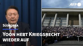 Südkorea Präsident kündigt Aufhebung des Kriegsrechts an  AFP [upl. by Rbma]