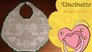 Uncinetto bimbi Bavaglino a filet con fioccoHow to do bib the filet [upl. by Kwon]