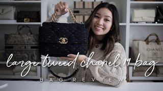 BAG REVIEW TWEED CHANEL 19 IN LARGE  ALYSSA LENORE [upl. by Kcirdef176]