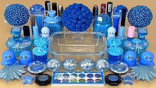 BLUE SLIME  Mixing makeup and glitter into Clear Slime Satisfying Slime Video [upl. by Carilla]