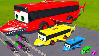 Big amp Small Long Bus Shark Lightning McQueen vs Batman The Trains  BeamNGDrive [upl. by Halehs]