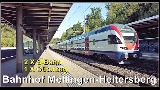 SBahnen und ein Güterzug beim Bahnhof Mellingen Heitersberg Kanton Aargau Schweiz 2022 [upl. by Ygief]