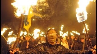 TORCHLIT MARCH IN KIEV BY UKRAINES RIGHTWING SVOBODA PARTY  BBC NEWS [upl. by Leontine404]