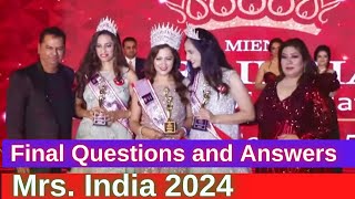 Mrs India 2024  Gold  Final Questions and Answers [upl. by David]