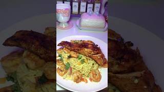 Shrimp and salmon pasta cookwithme foodvlog pinkkitchen pinkaesthetics [upl. by Hsemar]