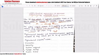 Class 05 Physicochemical Property in Relation to Biological Action Part 01 Medicinal Chemistry [upl. by Argela]