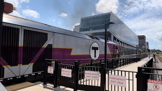 MBTA FraminghamWorcester Commuter Rail Departing Boston Landing w Smoke July 11 2024 [upl. by Afatsom660]