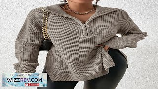 SHEIN Frenchy Half Zip Ribbed Knit Drop Shoulder Split Hem Grain Sweater Review [upl. by Burny]