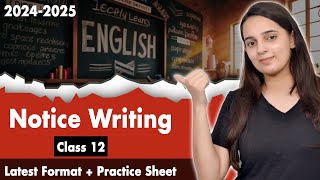 Notice Writing Class 12 CBSE  Class 12 English Grammar  Notice Writing Format  Practice Sheet [upl. by Neenad]