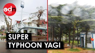 Typhoon Yagis Violent Winds Threaten Homes Leaving Chaos in Southeast Asia [upl. by Ahseiuqal]