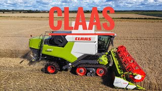 CLAAS combine harvester cutting wheat  2023  drone view [upl. by Yklam]