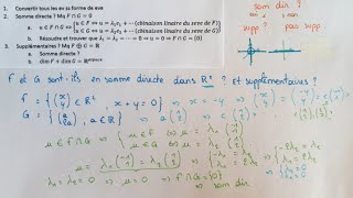 Savoir si ESPACES VECTORIELS en SOMME DIRECTE et SUPPLÉMENTAIRES  Méthode  Explication  Exemple [upl. by Merle]