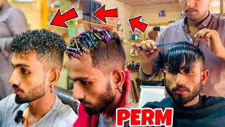 How to perming on Men’s Hair  Perming Karne ka sahi trika  permanent curly hair procedure [upl. by Aissak]