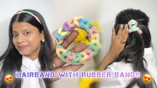 DIY HAIRBAND WITH RUBBER BANDS 🤩 Hairstyles Simple everyday hairstyles cute girl hairstyles Hack [upl. by Nileve]