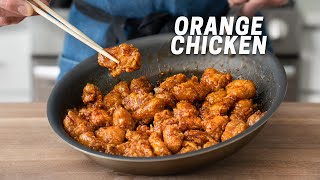 CRISPY TAKEOUT ORANGE CHICKEN No Wok Required [upl. by Elcin]