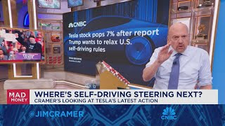 Jim Cramer looks at possible impact of selfdriving deregulation on Tesla [upl. by Ahsina827]