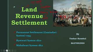 Land Revenue Settlement zamindari ryotwari and mahalwari systems [upl. by Dlorag]