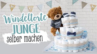 Windeltorte Junge basteln 👶🏻 personalisierte Geschenkidee zur Geburt oder Taufe selber machen👶🏽 🍼 [upl. by Rhys]