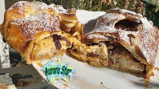 Ricetta Strudel di mele con pasta sfoglia pronta uvetta pinoli e crema pasticcera [upl. by Basilio]