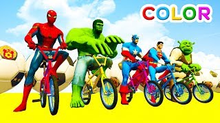 LEARN COLORS BMX amp Helicopters Bus Jump for kids w Cars Superheroes Cartoon for children [upl. by Maillliw426]