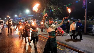 PyroCeltica fire theatre show in parade during 2023 Inverness Hogmanay celebrations in Scotland [upl. by Sheppard]