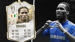 FIFA 22 PRIME ICON DROGBA PLAYER REVIEW  91 DIDIER DROBA REVIEW [upl. by Nevear]